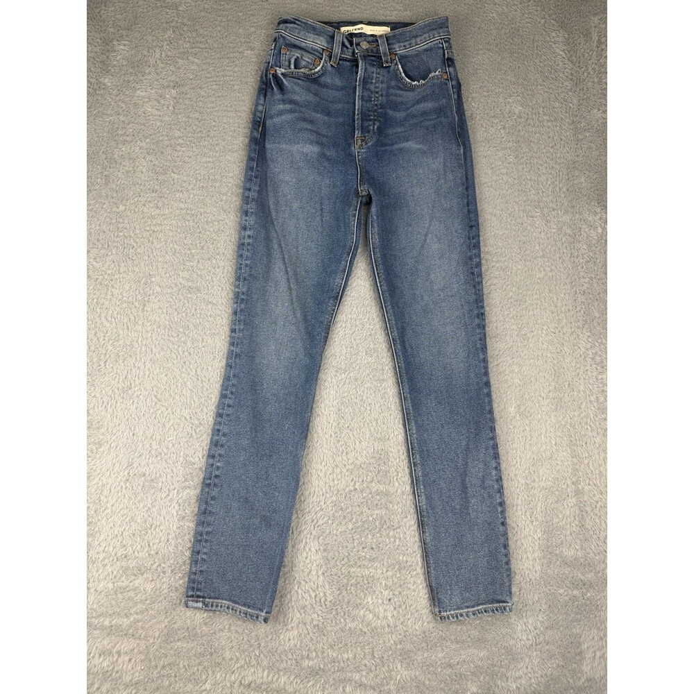 GRLFRND Piper Jeans Women Size 23 Super High Rise Slim Crop Stretch Blue Denim